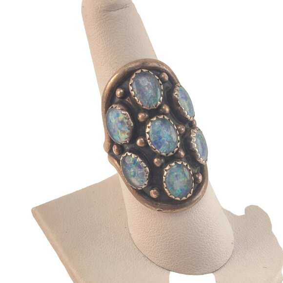 Navajo Nakai Opal Cluster Ring Size 8 Sterling Silver Signed Native American, Fi - Picture 4 of 8